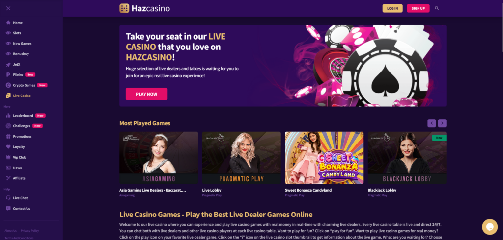 Haz Casino live games
