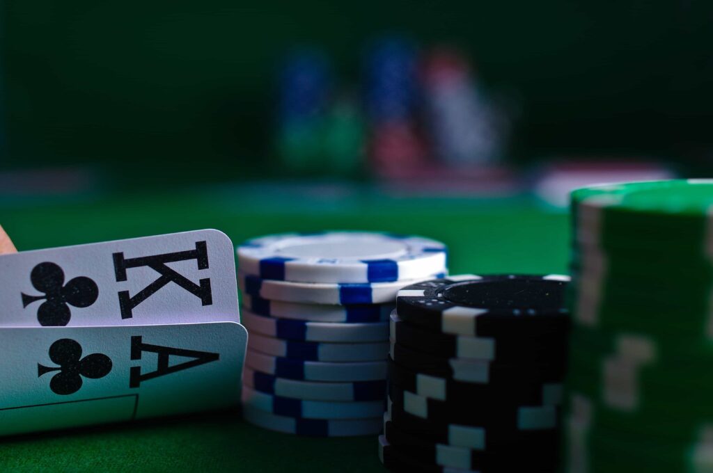 Playing blackjack cards in the online casino with chips