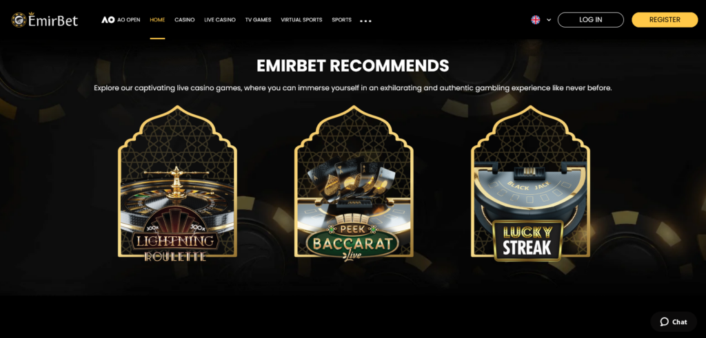 Emirbet Casino site navigation
