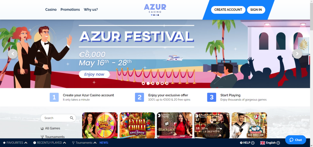 Azur casino bonuses and promotions