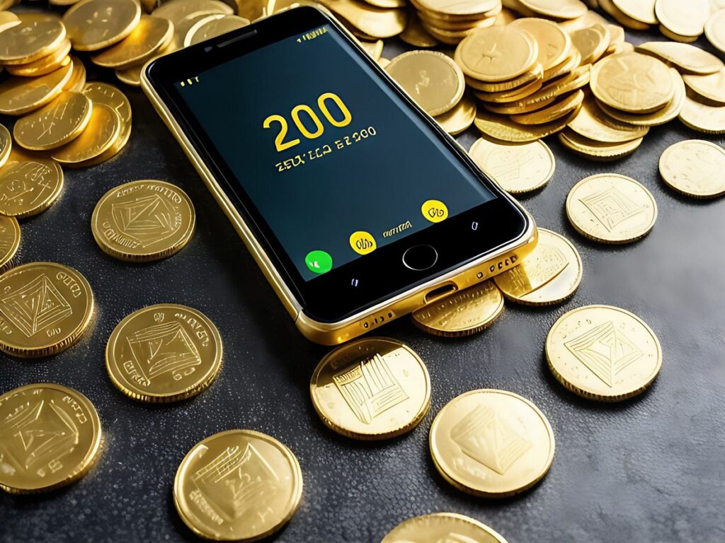 The UAE coins and a smartphone