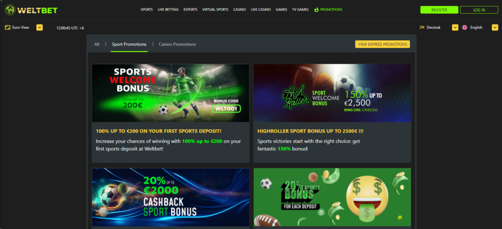 Weltbet casino Bonuses and promotions