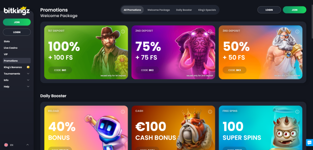 Bitkingz Casino bonuses and promotions