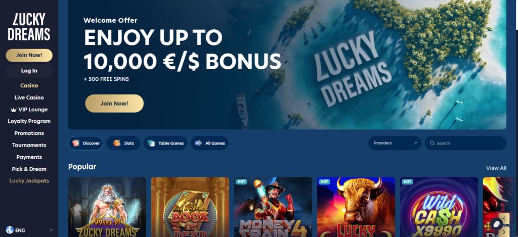 lucky dreams casino navigation