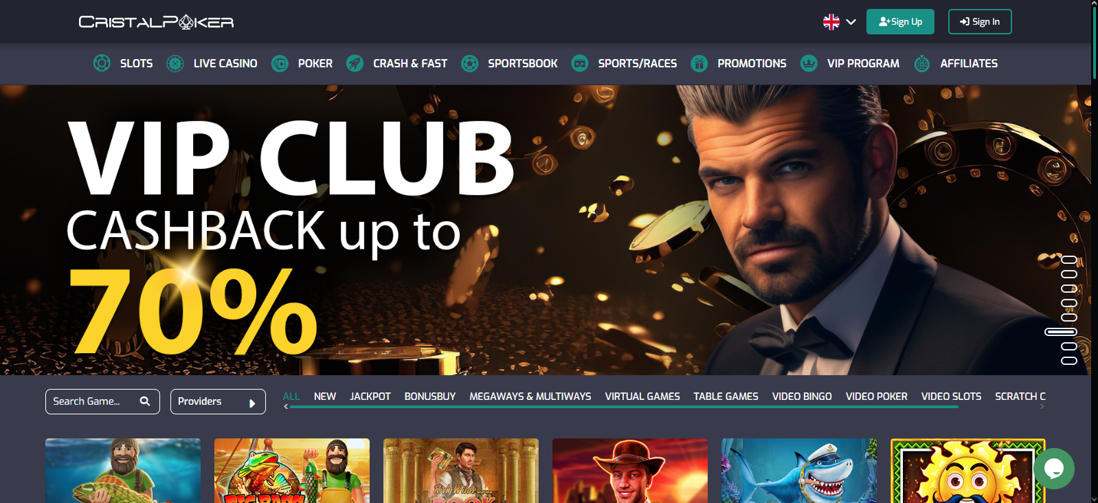 Cristal Poker casino homepage
