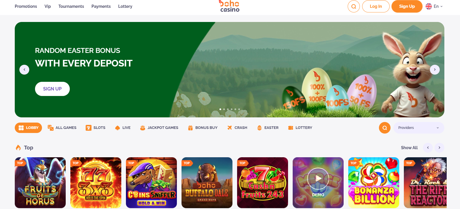 Boho casino homepage