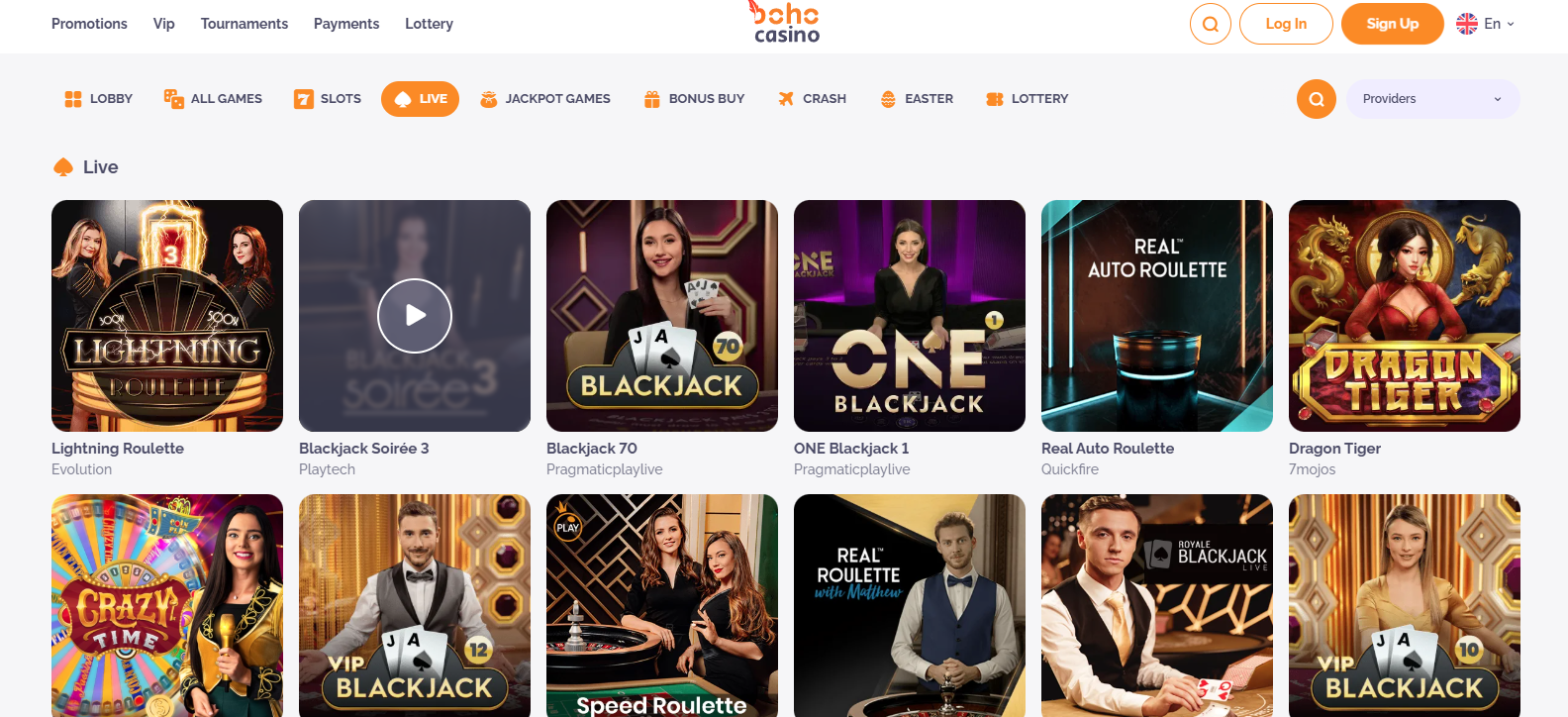 Boho casino live games