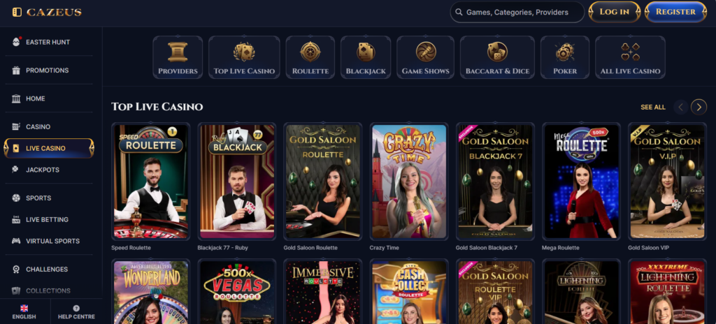 Cazeus Casino live games