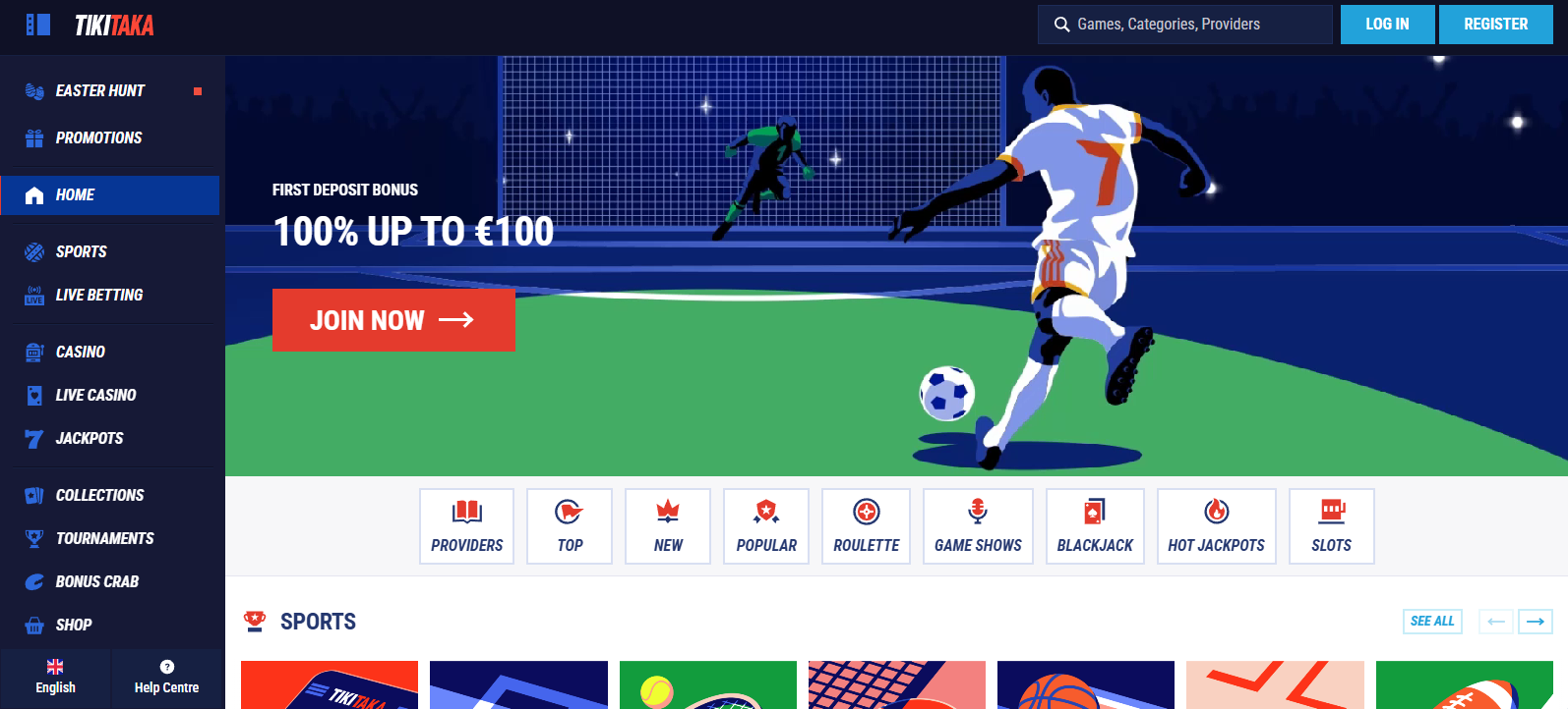 TikiTaka casino homepage