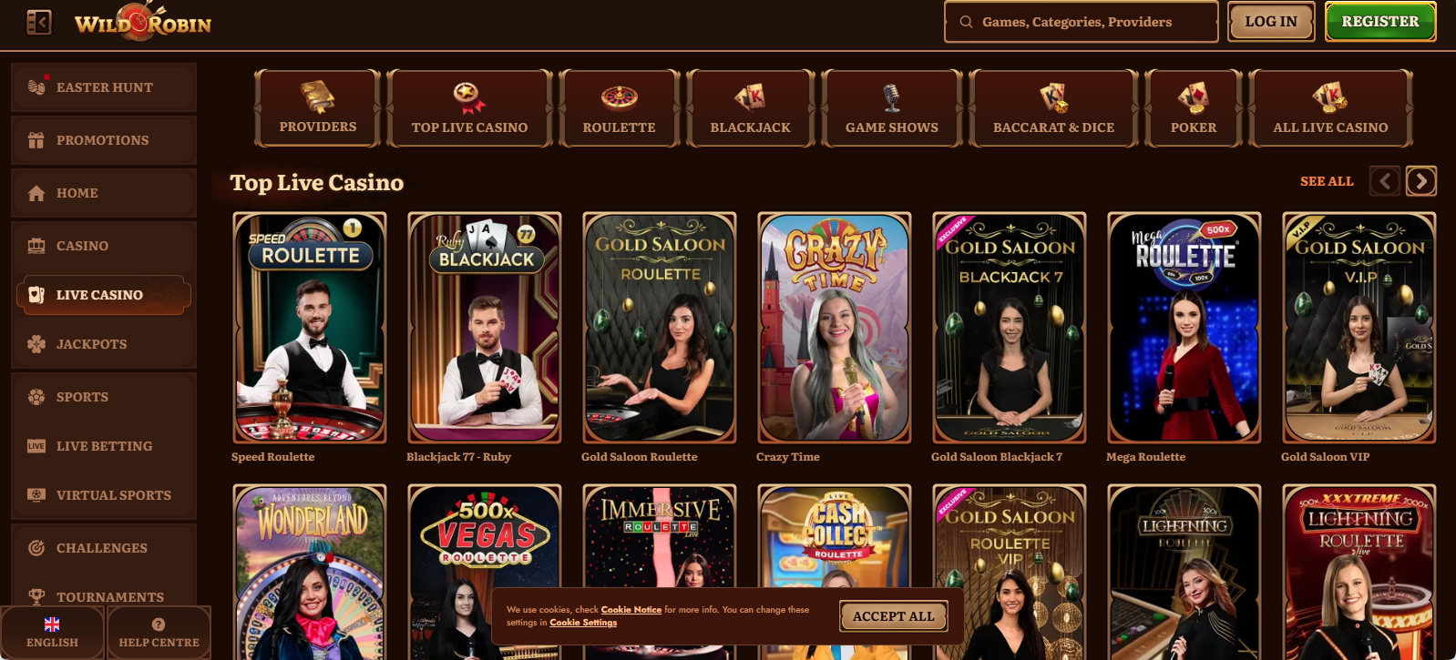 Wild Robin casino live games