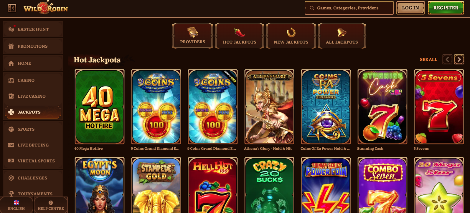 Wild Robin casino jackpots