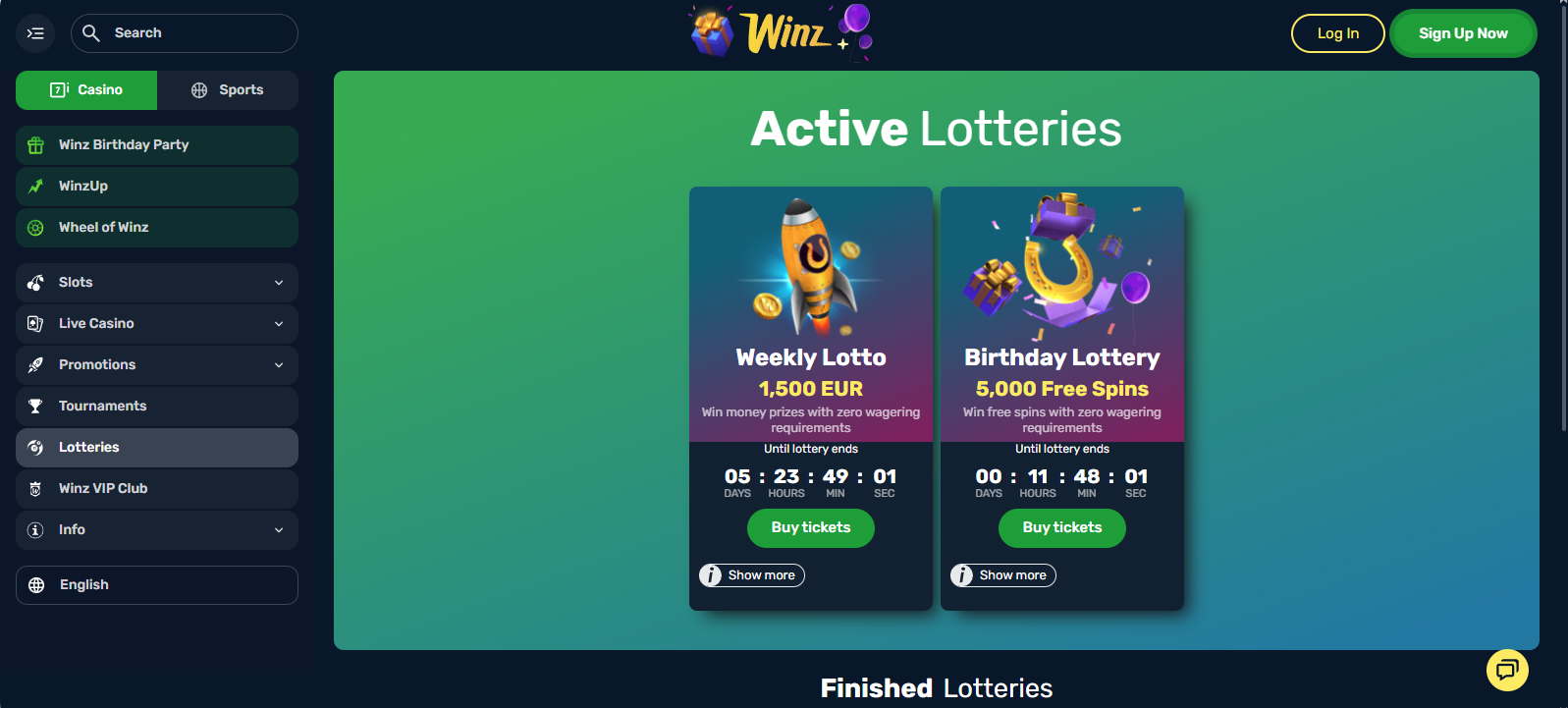 Winz casino lotteries