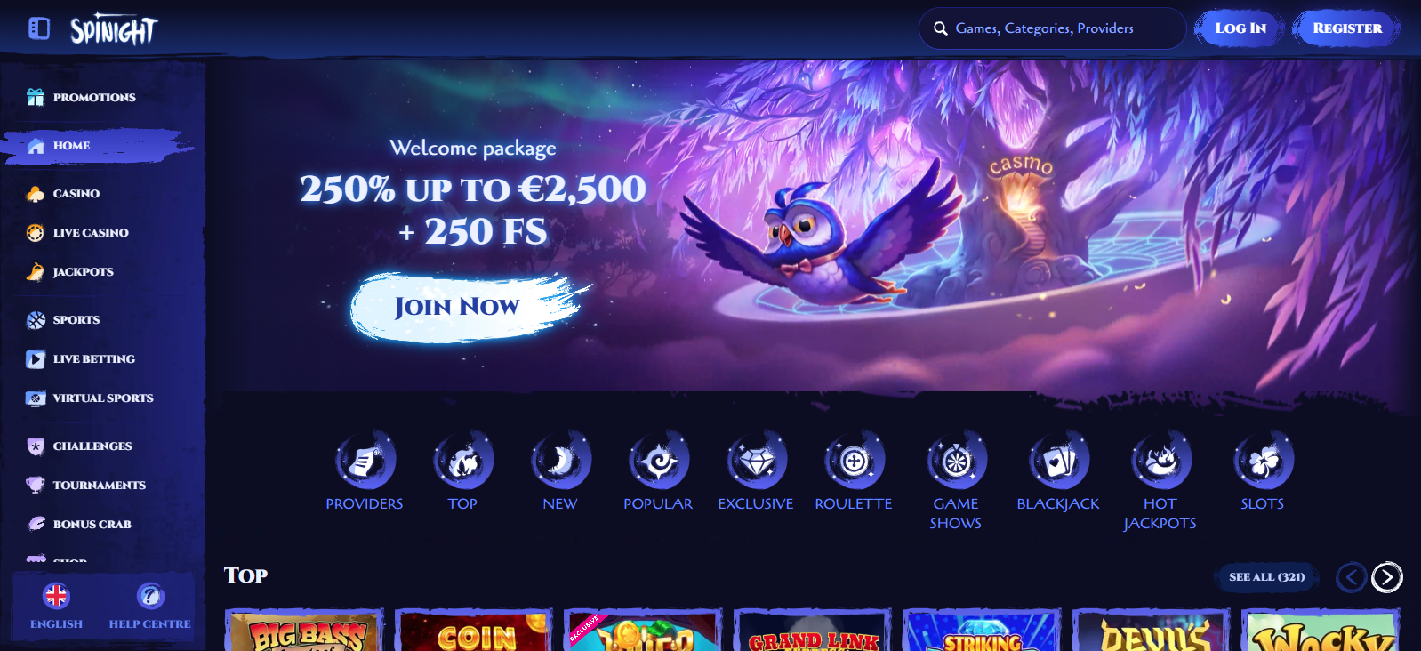 Spinight casino homepage