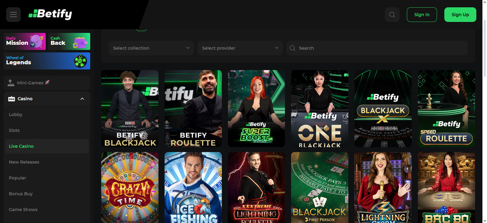 Betify casino live games