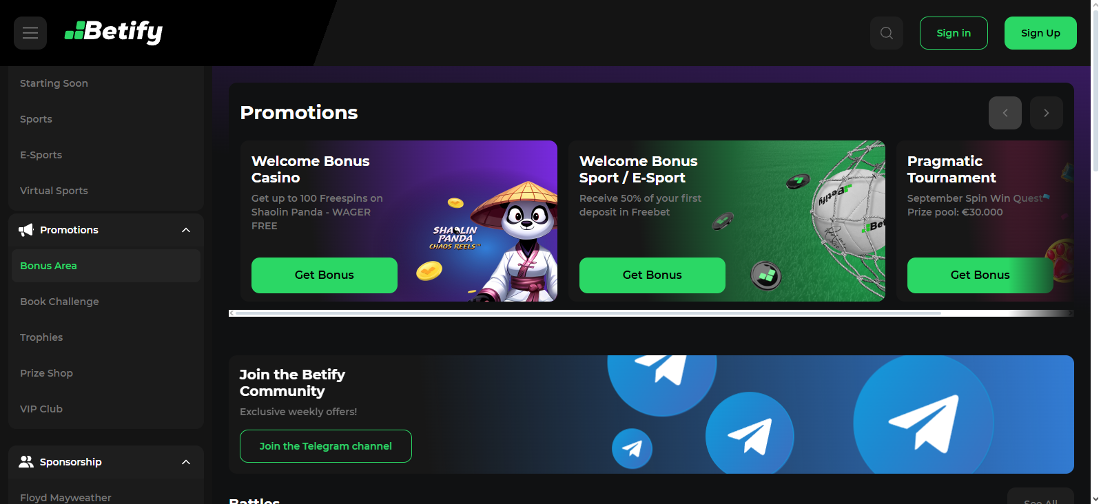 Betify casino bonuses