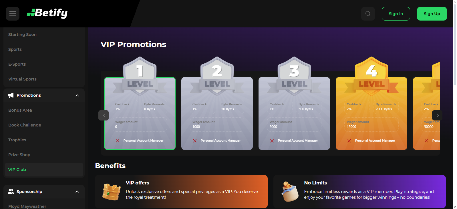 Betify casino vip program