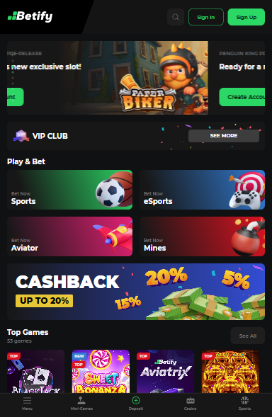 Betify casino mobile version